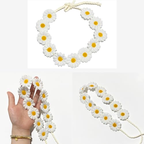 White Sunflower Hair Wreath Bridal Crown Floral Headpiece for Weddings