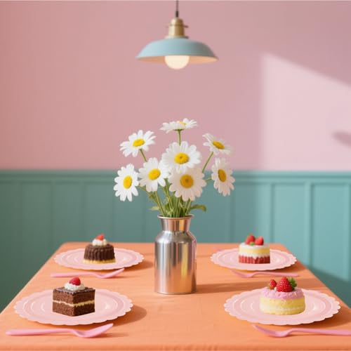 Pink Scalloped Paper Plates - 50 Pcs 7 Inch Disposable Dinner Plates for Parties