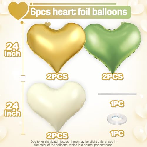 Vibzox 24-Inch Heart Foil Balloons 6-Pack Green Gold White Party Decor
