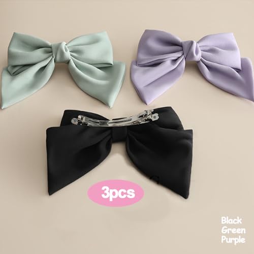 iRIIRIO 3-Piece Satin Bow Hair Barrettes with Metal Clips for Women