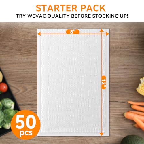 Wevac Quart Vacuum Sealer Bags 8"x12" - 50 Count, Commercial Grade & BPA Free