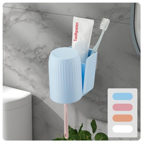 Blue Wall-Mounted Toothbrush Holder Set - BPA-Free with Cup