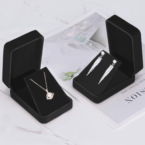 LETURE Velvet Jewelry Gift Boxes - Set of 2 for Necklaces, Earrings, Bracelets - Black Velvet Storage Cases