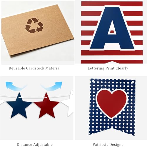 Casoty 4th of July Patriotic Banner Set - USA Flag & Star Garland