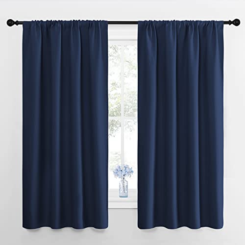 NICETOWN Navy Blackout Curtains - 42"W x 63"L Rod Pocket Drapes (2 Panels)