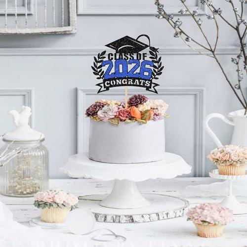 Class of 2026 Graduation Cake Topper - Congrats Grad Glitter Party Decoration