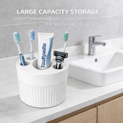 NCONEZON Multi-Slot Toothbrush Holder with Drainage - White ABS Organizer