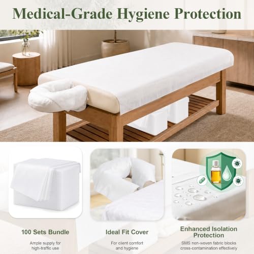 100 PCS Disposable Massage Table Sheets & Face Cradle Covers Set