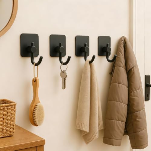 Heavy Duty Adhesive Hooks - 2 Pack Wall Mount Hooks for Bathroom & Kitchen