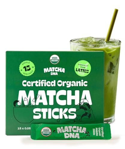 Matcha DNA Organic Matcha Green Tea Powder Sticks, 15 Count