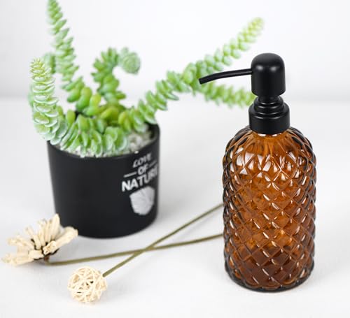 12oz Amber Glass Soap Dispenser with Rustproof Black Stainless Pump