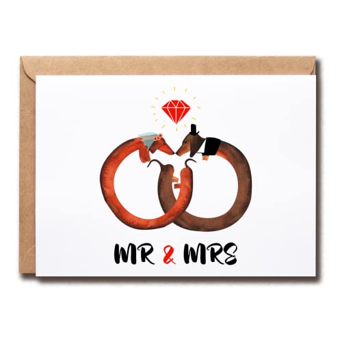 Dachshund Wedding Card - Mr & Mrs Anniversary Greeting Card, 5x7