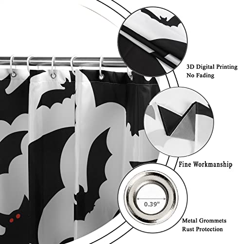 Halloween Bat Shower Curtain - Black and White Waterproof Fabric 72x72