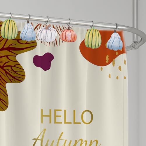 Pumpkin Shower Curtain Hooks - 12 Pcs Fall Decorative Rings (Green & Blue)