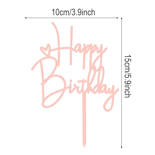 Rose Gold Happy Birthday Cake Topper - 2pcs Acrylic Decorations
