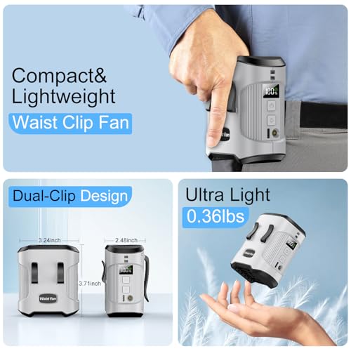 Rechargeable Waist Fan - Clip-On Portable Cooling Fan for Outdoor Work