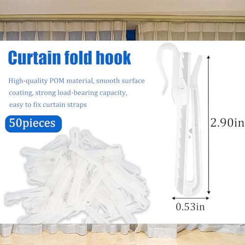 Adjustable Pinch Pleat Curtain Hooks - 2.75-Inch Plastic Hooks, 50-Pack