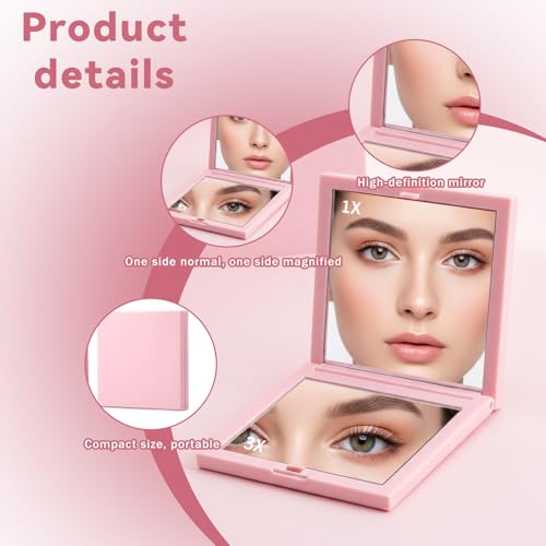 Xthrotsenk 2PCS Portable Pocket Mirror, Dual-Sided Small Travel Makeup Mirror