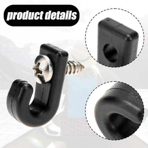 12 Pcs Kayak J-Shaped Hook, Black Nylon Kayak Lashing Hook, Kayak Canoe Paddle Board Rowing Accessories with Self Tapping Screws
