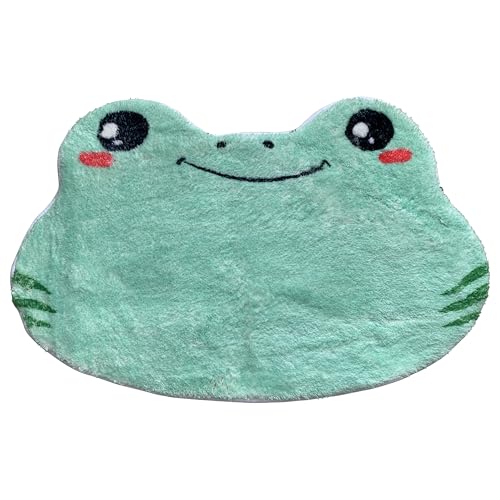 Green Frog Bath Mat, 18" x 30" Non-Slip Soft Plush Kawaii Bathroom Rug