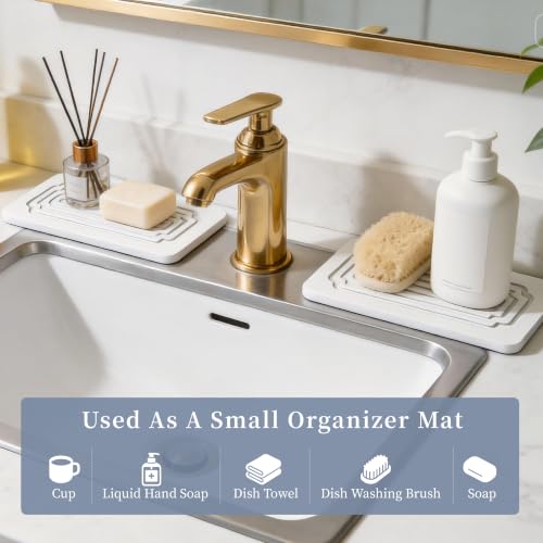 2 PCS Quick-Drying Diatomite Stone Tray - White Water Absorbent Sink Mat