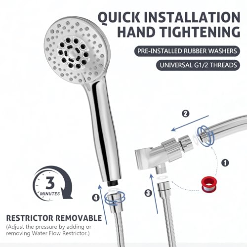 Cosuro High Pressure Shower Head with 5 Spray Modes & Hose