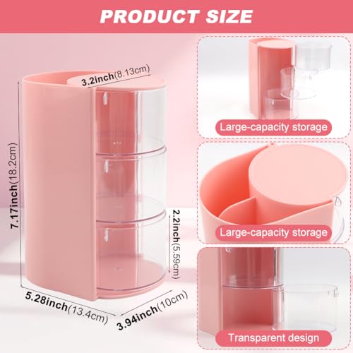 3-Layer Rotatable Hair Accessories Organizer - Pink Hair Brush Holder