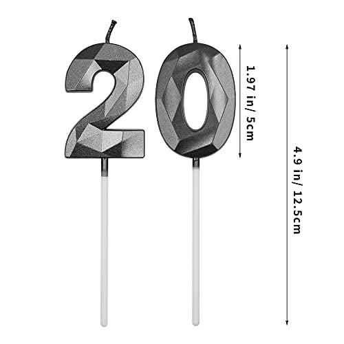 Black 20th Birthday Candles - 3D Diamond Shape Cake Decoration