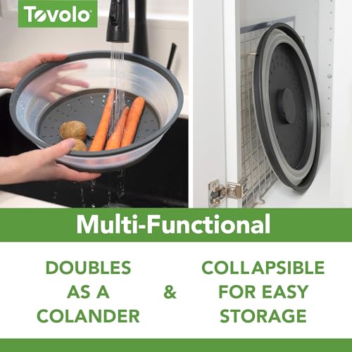 Tovolo Collapsible 13-Inch XL Microwave Splatter Cover Charcoal - Food-Safe Silicone, Vented & Multi-Use