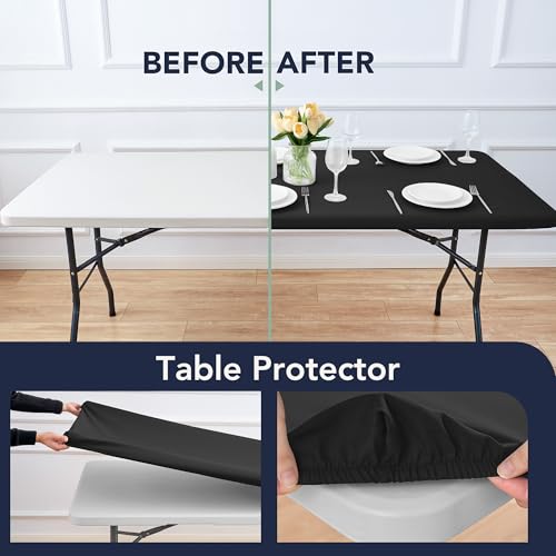 RichSets 34x34 Inch Square Fitted Table Covers - Black Elastic 2 Pack
