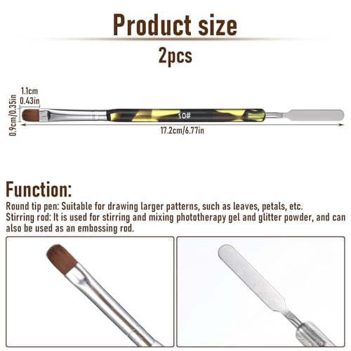 Bruislard 2 Pcs Dual-Ended Nail Art Brushes & Stirring Rod for Gel Nails