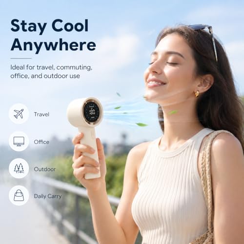 NAKUXOP Portable Handheld Fan, 13000RPM Turbo Cooling, USB Rechargeable