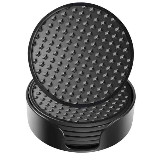 Silicone Coasters Set with Holder - Non-Slip Round Drink Mats