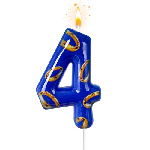 Blue and Gold Birthday Number Candle - 4 for Cake Decoration