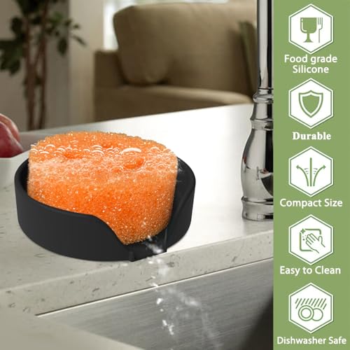 OKeanu Silicone Sponge Holder for Kitchen Sink - 4.7" Black Sink Caddy