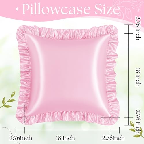 Pink Ruffle Satin Pillow Covers, 18x18 Inch Set of 2, Envelope Closure