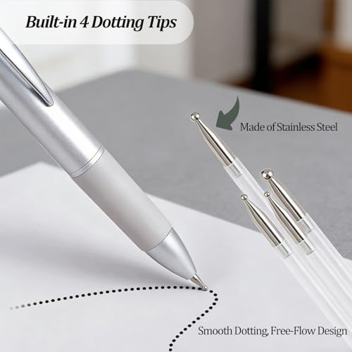 4-in-1 Nail Art Dotting Pen with Size-Marked Tips and Pressing Head
