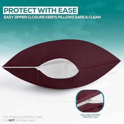 Utopia Bedding King Size Pillow Protectors Set of 2 Burgundy Zippered Waterproof Bed Bug Dust Mite Proof