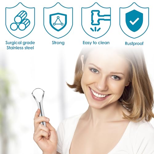 Stainless Steel Tongue Scraper 4-Pack, Metal Tongue Cleaner for Adults