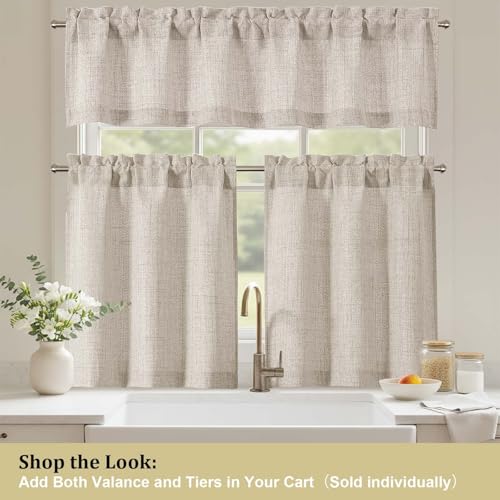 LIVEKID Faux Linen Light Filtering Short Valance Curtain - 52"x14"