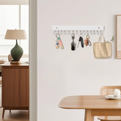 White 2-Pack Wall Mount Key Holder with 28 Rotating Metal Hooks, 14.6"