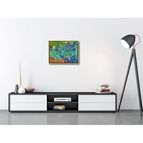 Wieco Art Framed Wall Art Canvas Prints Irises By Van Gogh Famous Flowers Oil Paintings Reproduction Abstract Canvas Prints for Home Living Room Decorations Bronze Gold Frame
