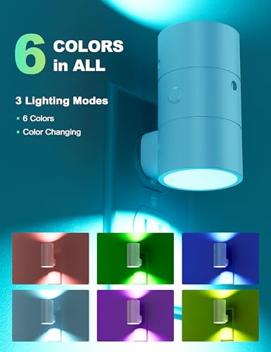 White RGB Night Light Plug-in Wall Night Light 6 Colors Dimmable Sensor 2 Pack