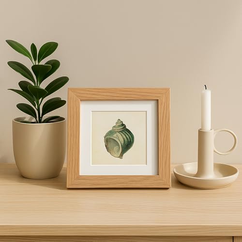 Beige Puthiac 6x6 Solid Oak Picture Frame with 4x4 Mat, Natural Wood Finish