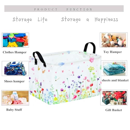 KUNRO Spring Flower Storage Basket | Rectangle Organizer for Laundry & Nursery