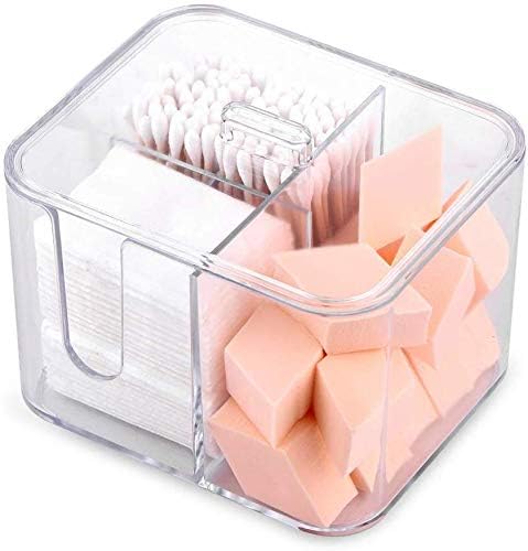 SUNFICON Acrylic Cotton Pad Holder - 4-Compartment Organizer for Bathroom & Vanity