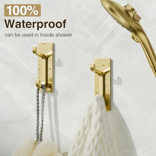 Josmimic Heavy-Duty Adhesive Wall Hooks - Brushed Gold, 4 Pack
