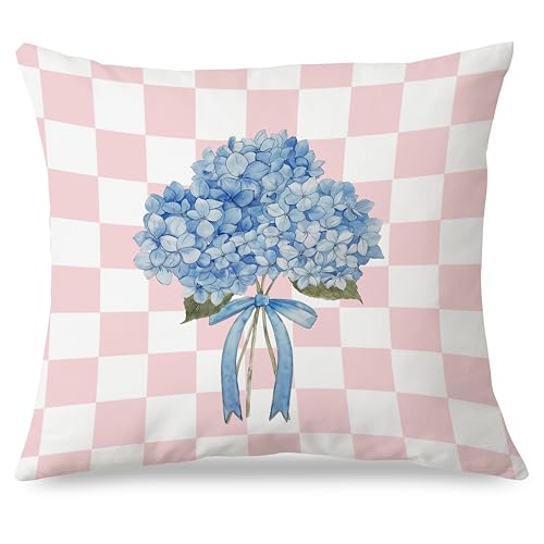 Blue Hydrangea Floral Pillow Covers 18x18 - Soft Flannel Decor