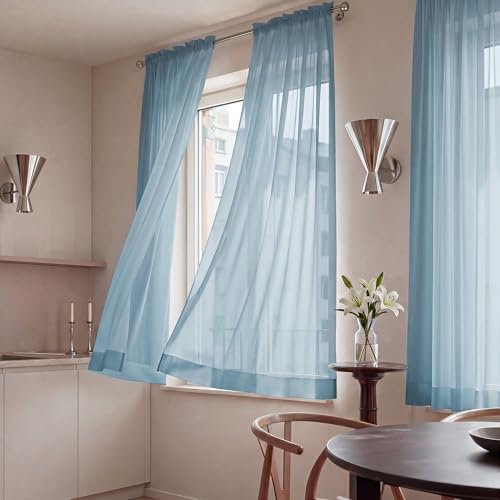 NICETOWN Stone Blue Sheer Curtains for Kids Room 2 Panels W42xL63 - Modern Window Treatment