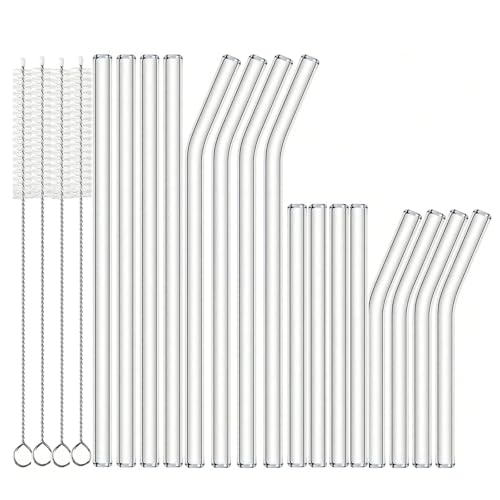 JoyDrink 16pcs Reusable Glass Straws Set - Short & Long, Dishwasher Safe